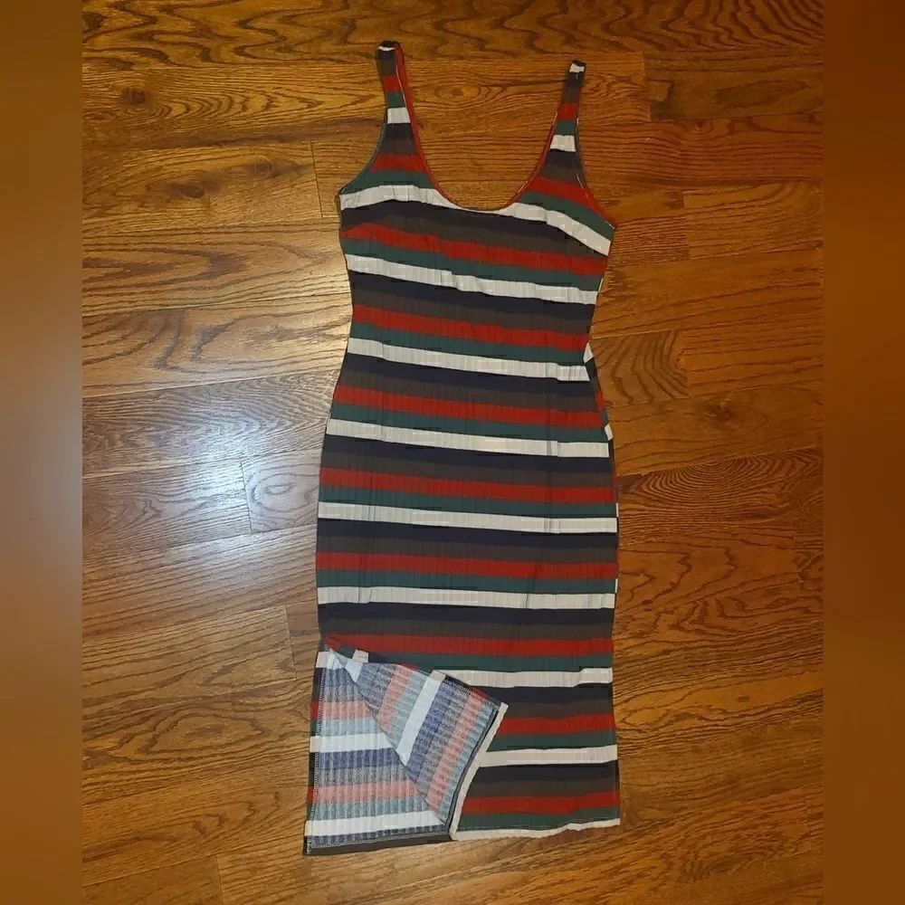 Lumiere Striped Midi Dress Red Black Cream Green Large